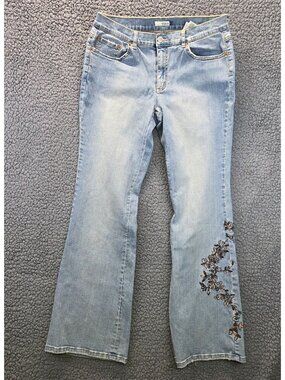 Tint Embroidered Flare Jeans 12 Light Wash Mid Rise Boho Festival Indie Retro